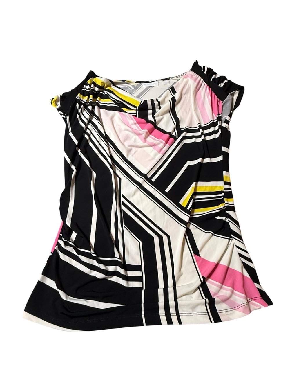 New York & Company Abstract Geometric Cowl Neck Sleeveless Blouse Pink Black L